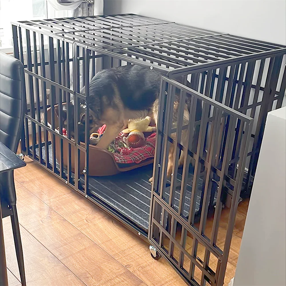 BORWART Heavy Duty Dog Crate Chew Resistant Metal Kennel With Locking Wheels