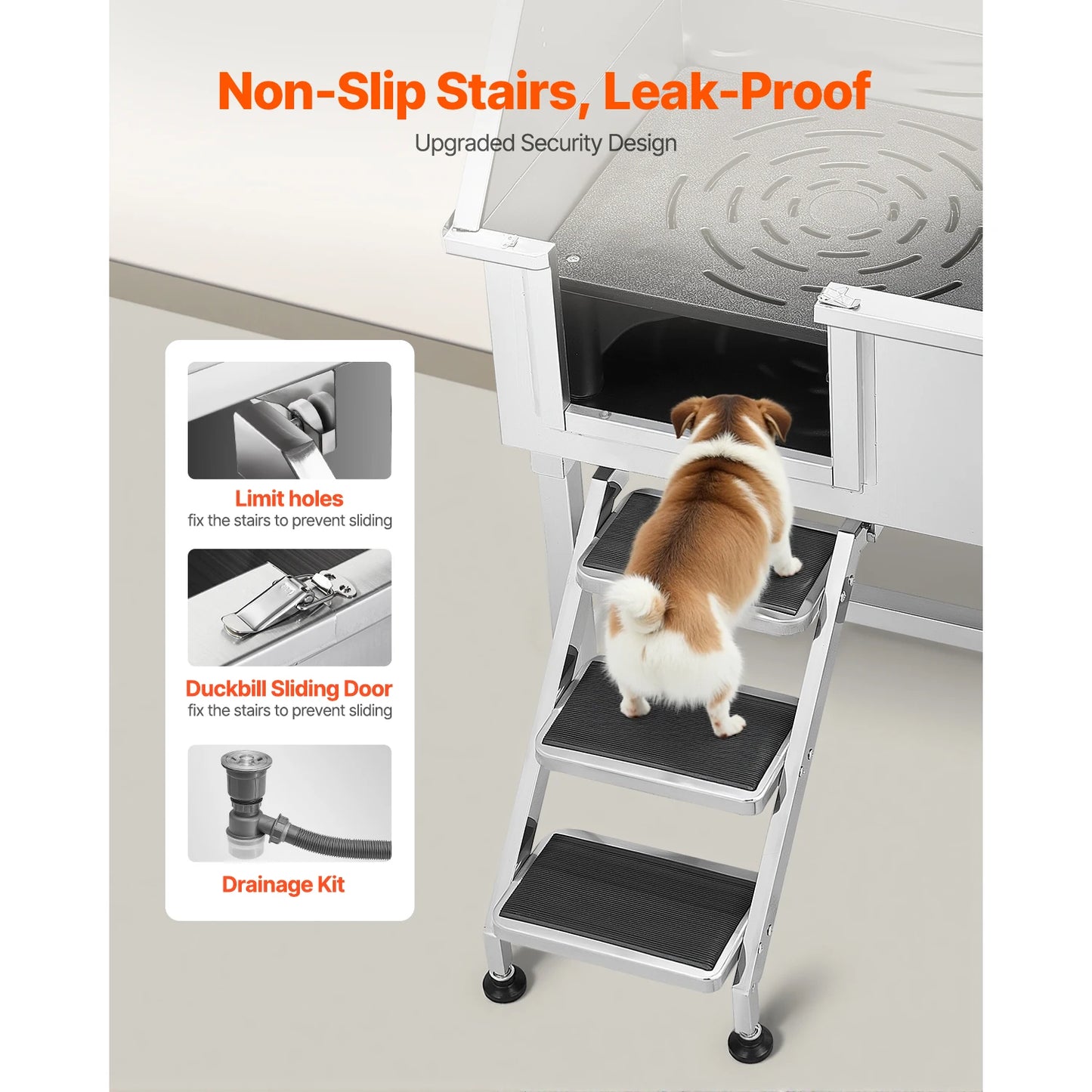 Stainless Steel Dog Grooming Station With Storage And Faucet