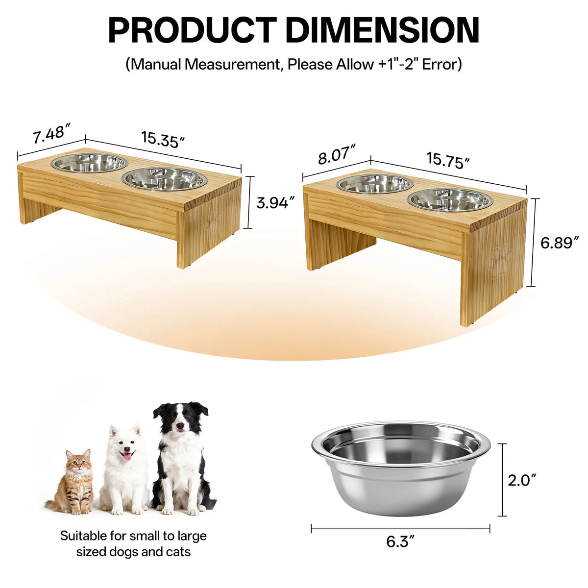 Wooden Elevated Dog Bowls With Stainless Steel Double Pet Feeder