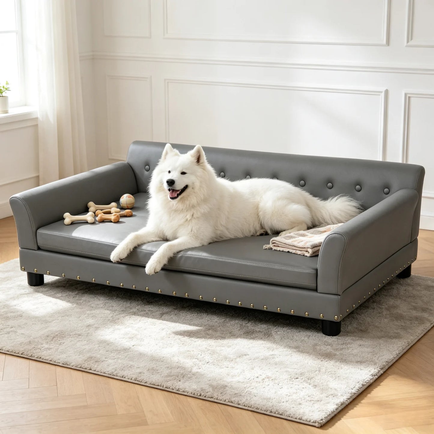 BINGOPAW Elevated Dog Sofa Bed With Microfiber Leather Cover