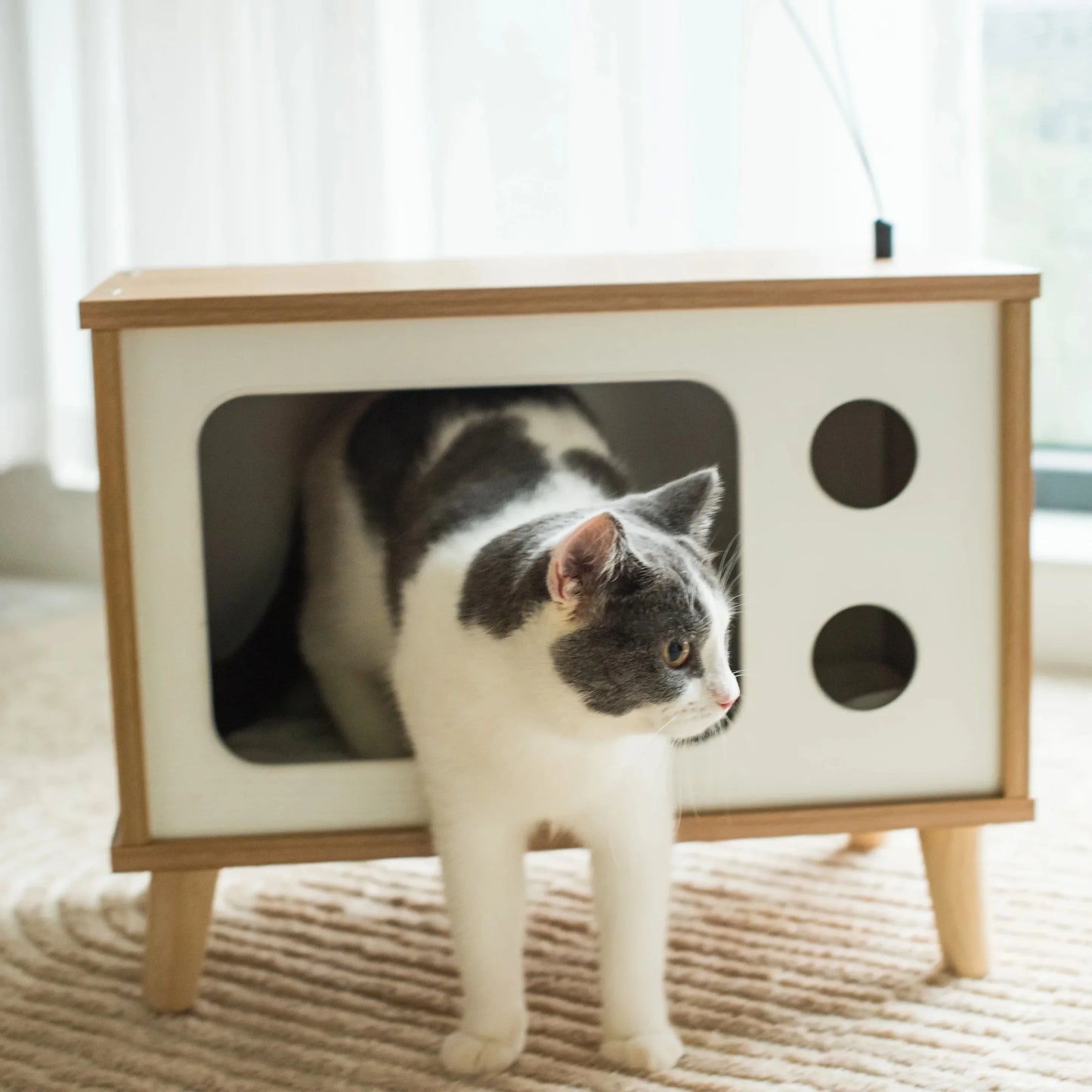 Retro TV Cat Condo With Jute Scratching Pad