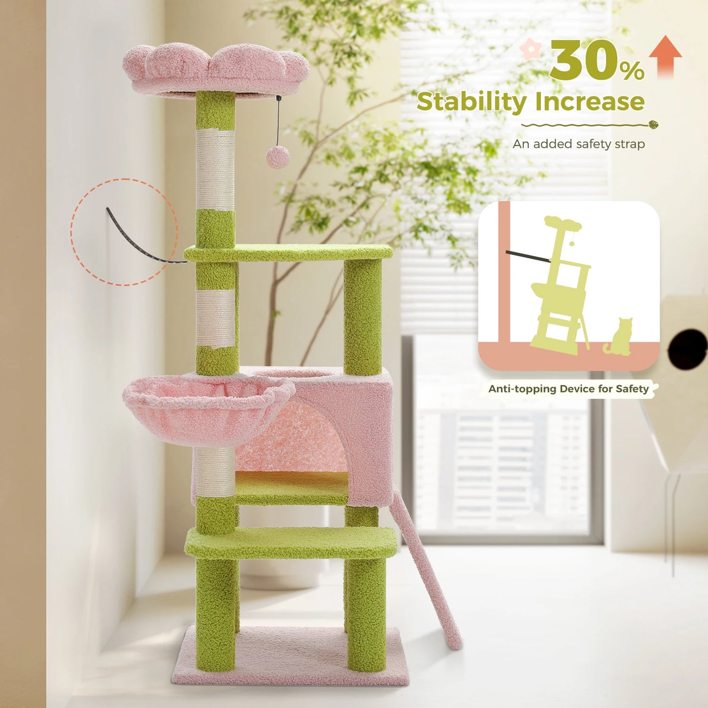 PEQULTI Flower Cat Tree Multi Level Cat Tower With Sisal Posts Hammock