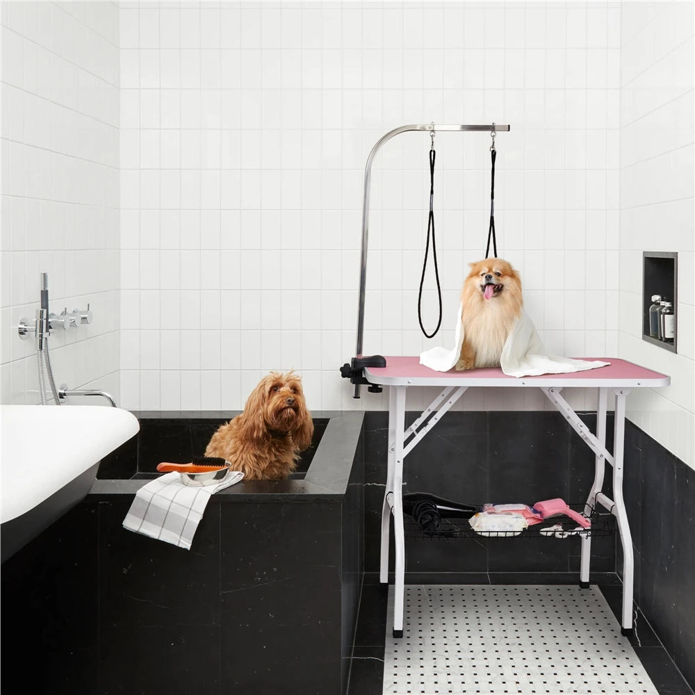 Costoffs Foldable Dog Grooming Table With Arm And Mesh Tray