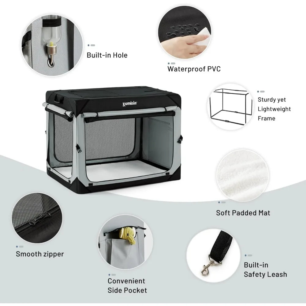 Foldable Dog Crate Portable Soft Kennel With Mesh Windows