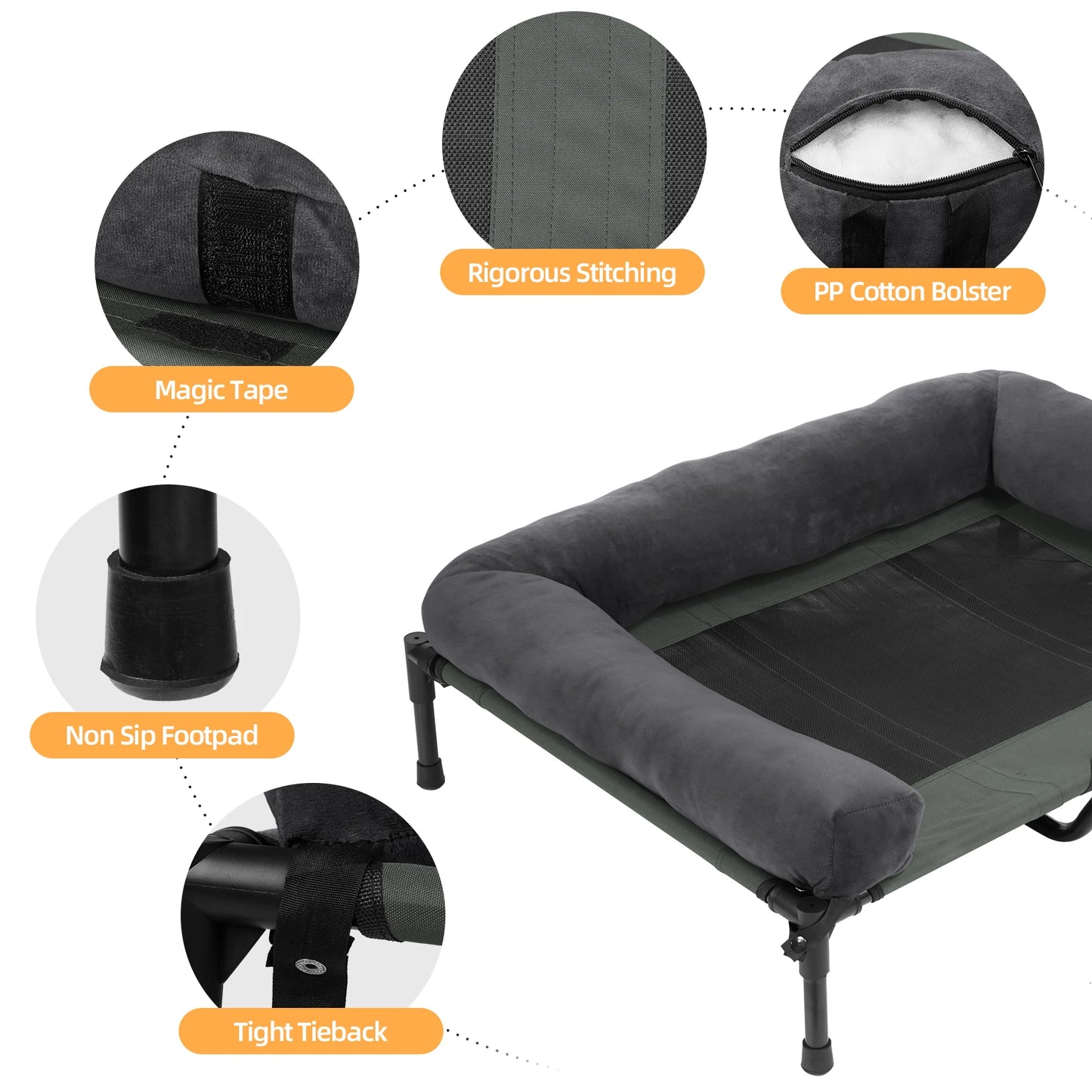 BORWART Elevated Cooling Dog Bed Outdoor Indoor Raised Sofa With Plush Mat
