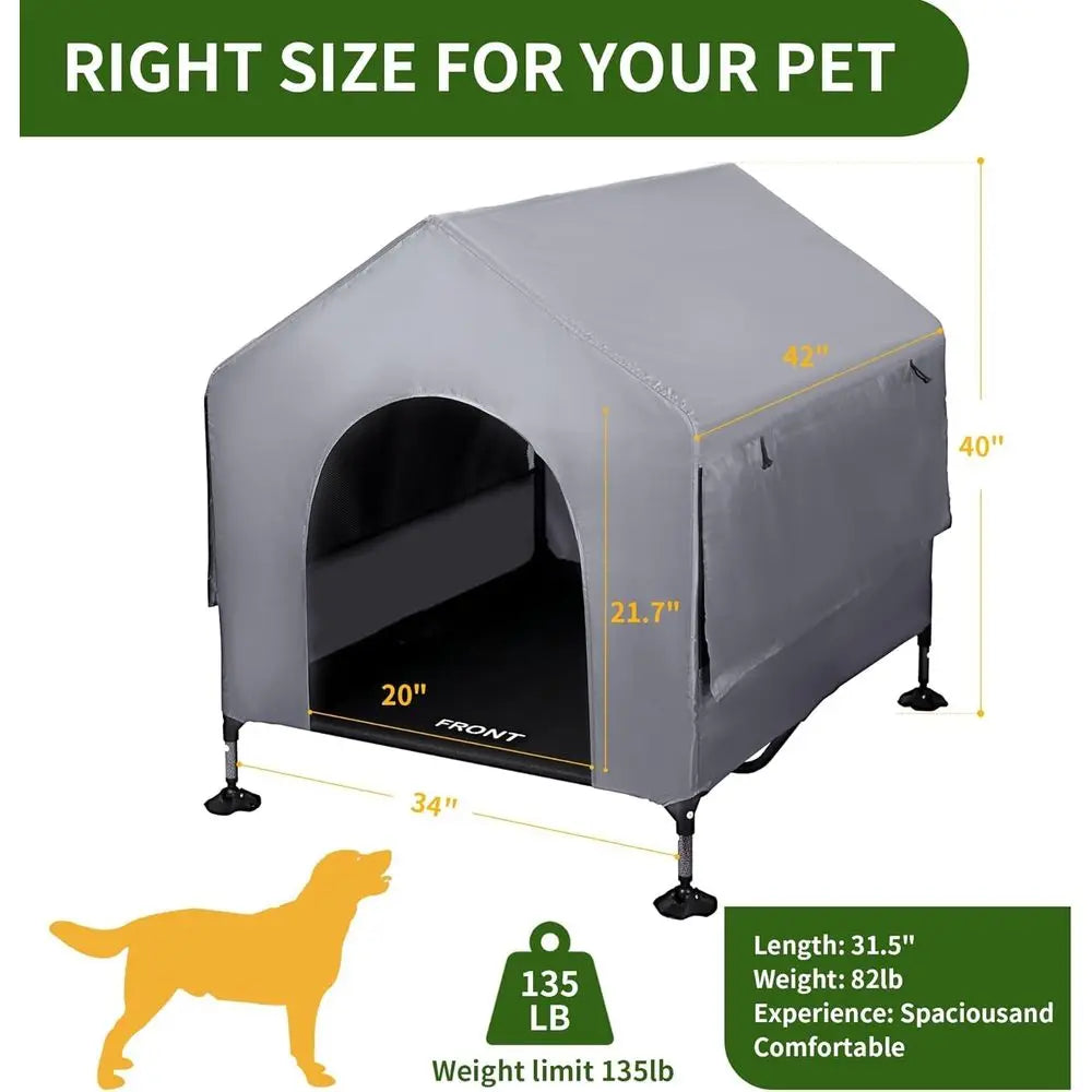 Dog House Outdoor Indoor Elevated Bed Cot With Mesh Windows