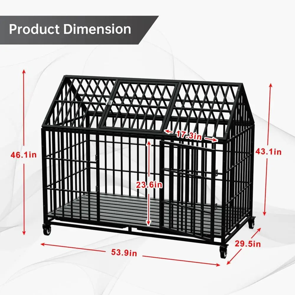 Heavy Duty Large Dog Crate With Dual Doors Lockable Wheels