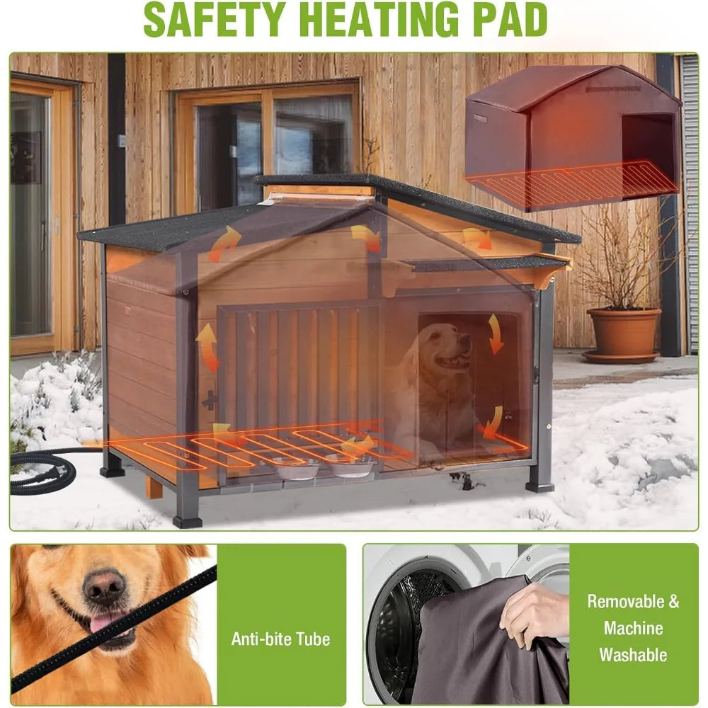 Outdoor Heated Dog House With Insulated Liner And AntiChew Frame