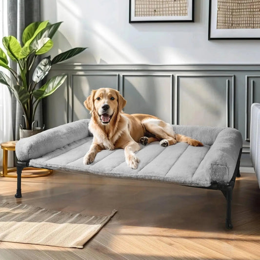 Elevated Orthopedic Dog Bed With Fluffy Bolster For Pet Comfort