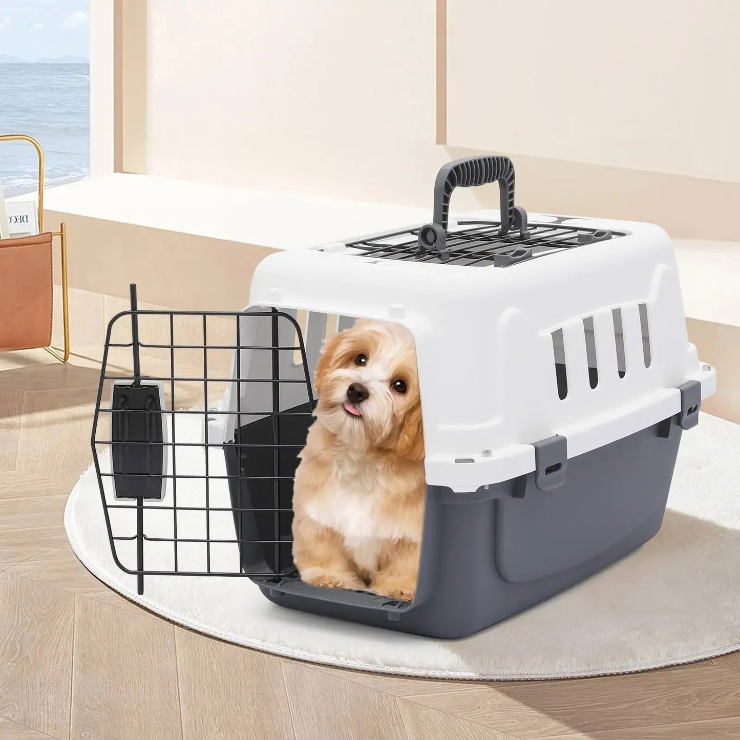 MoNiBloom 2-Door Cat Dog Carrier With Ventilation And Lock