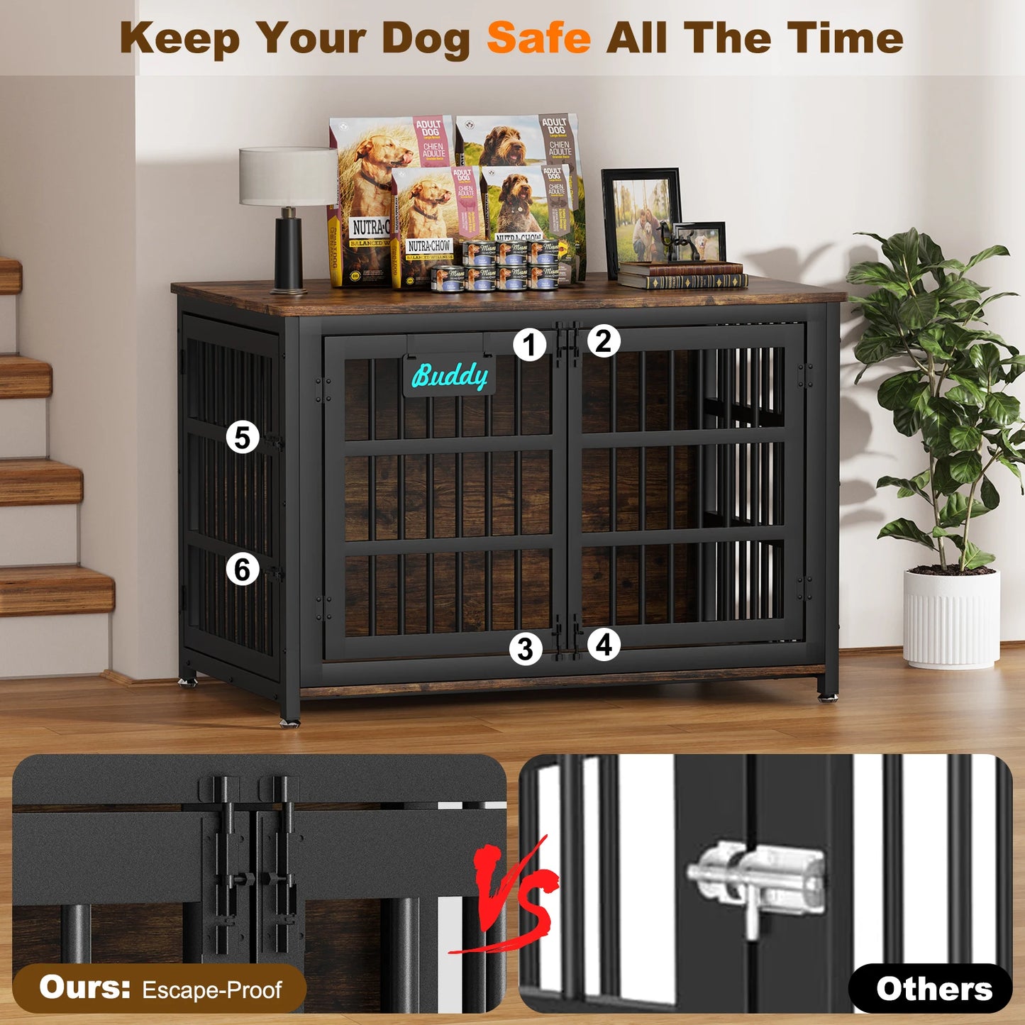 Dog Crate Furniture With Casters For Large And Medium Dogs