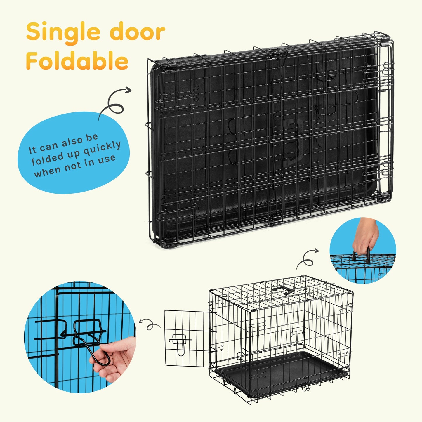 JHK Folding Metal Dog Cage With Leak Proof Pan Kennel Indoor Outdoor