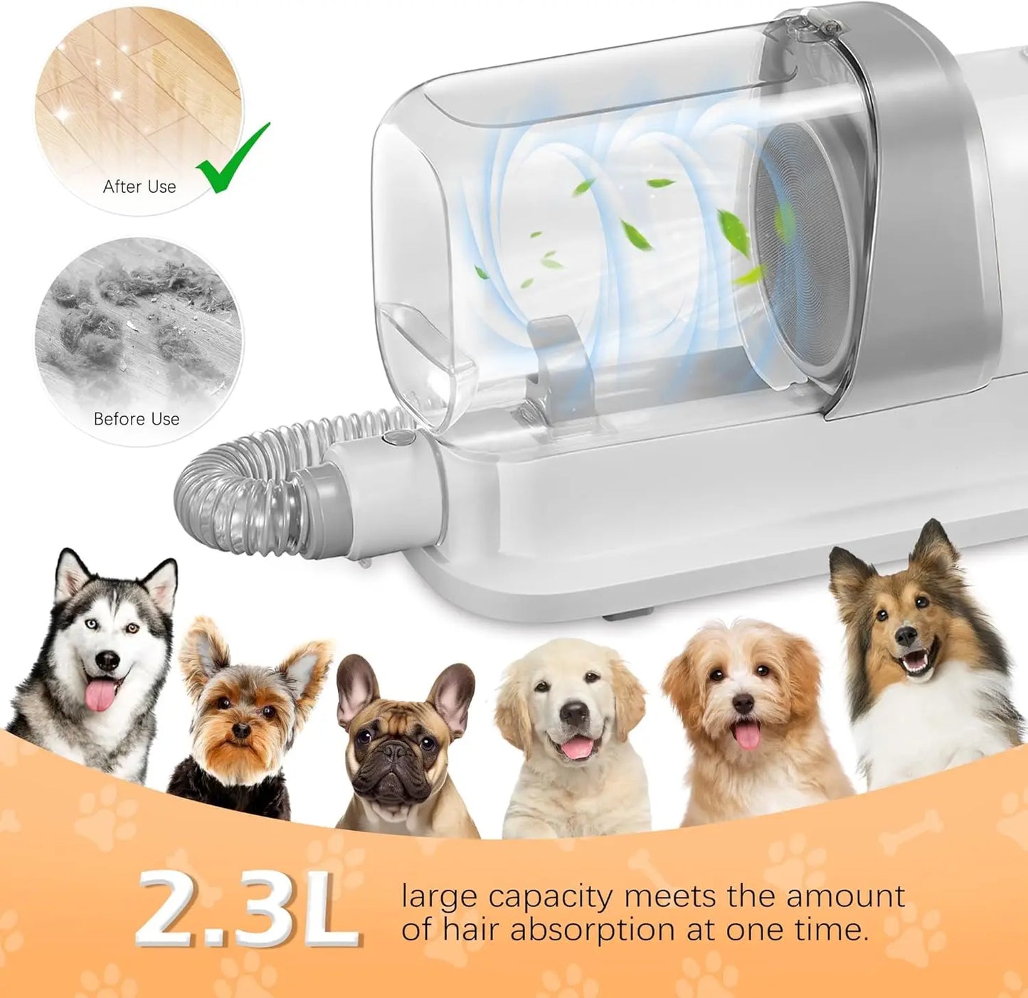 Pet Grooming Vacuum Kit With Low Noise For Hair Shedding