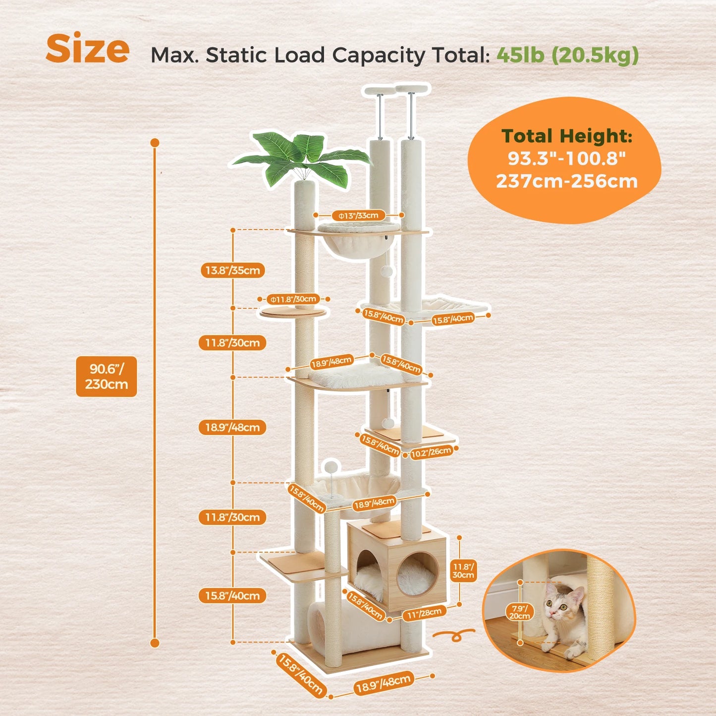 PAWZ Road Height Adjustable Wooden Cat Tree With Hammock Posts
