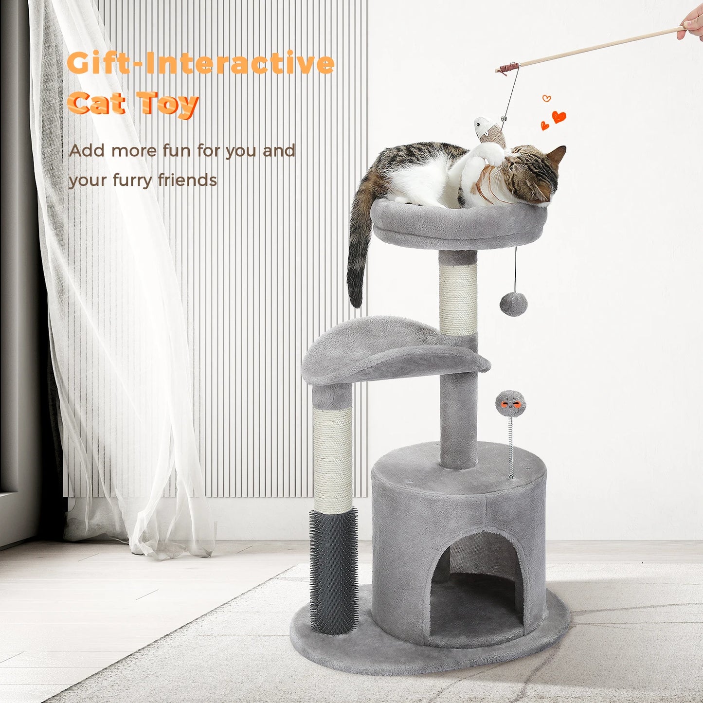 PAWZ Road Small Cat Tree With Self Groomer And Condo
