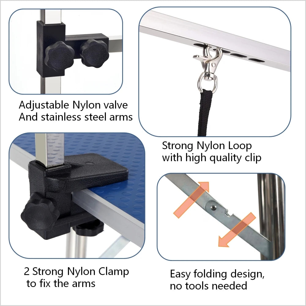 Pet Grooming Table With Adjustable Arm And Clamps Stainless Steel