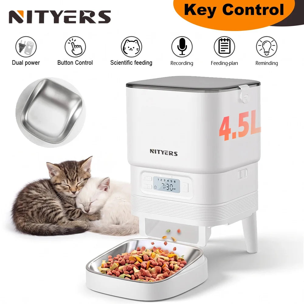 Nityers Automatic Cat Feeder With Timer Stainless Steel Bowl