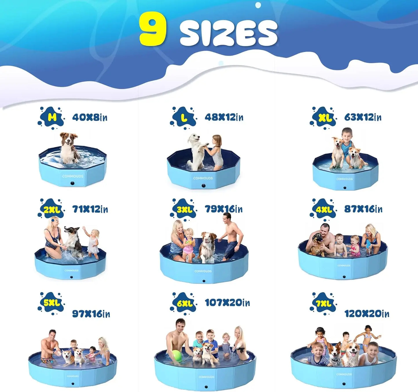 Foldable Dog Pool Collapsible Hard Plastic Kiddie Family Swimming Pool