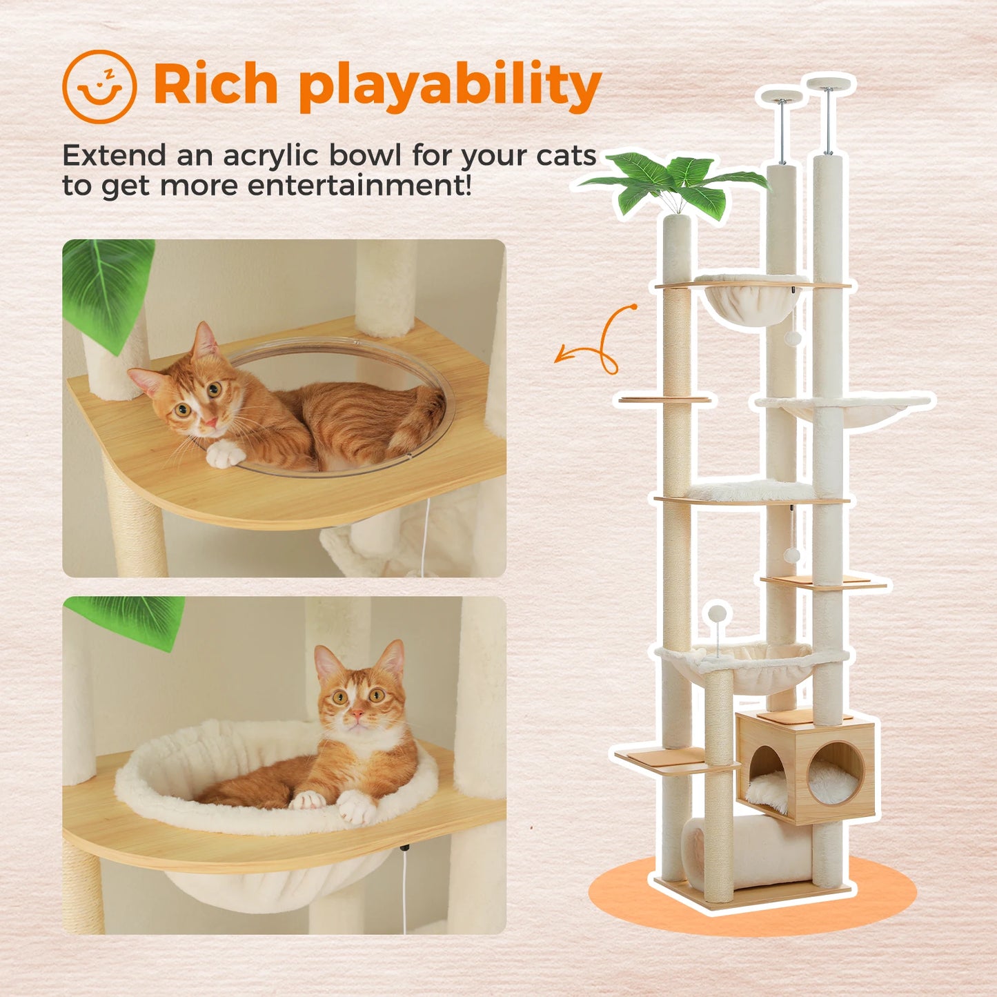 PAWZ Road Height Adjustable Wooden Cat Tree With Hammock Posts