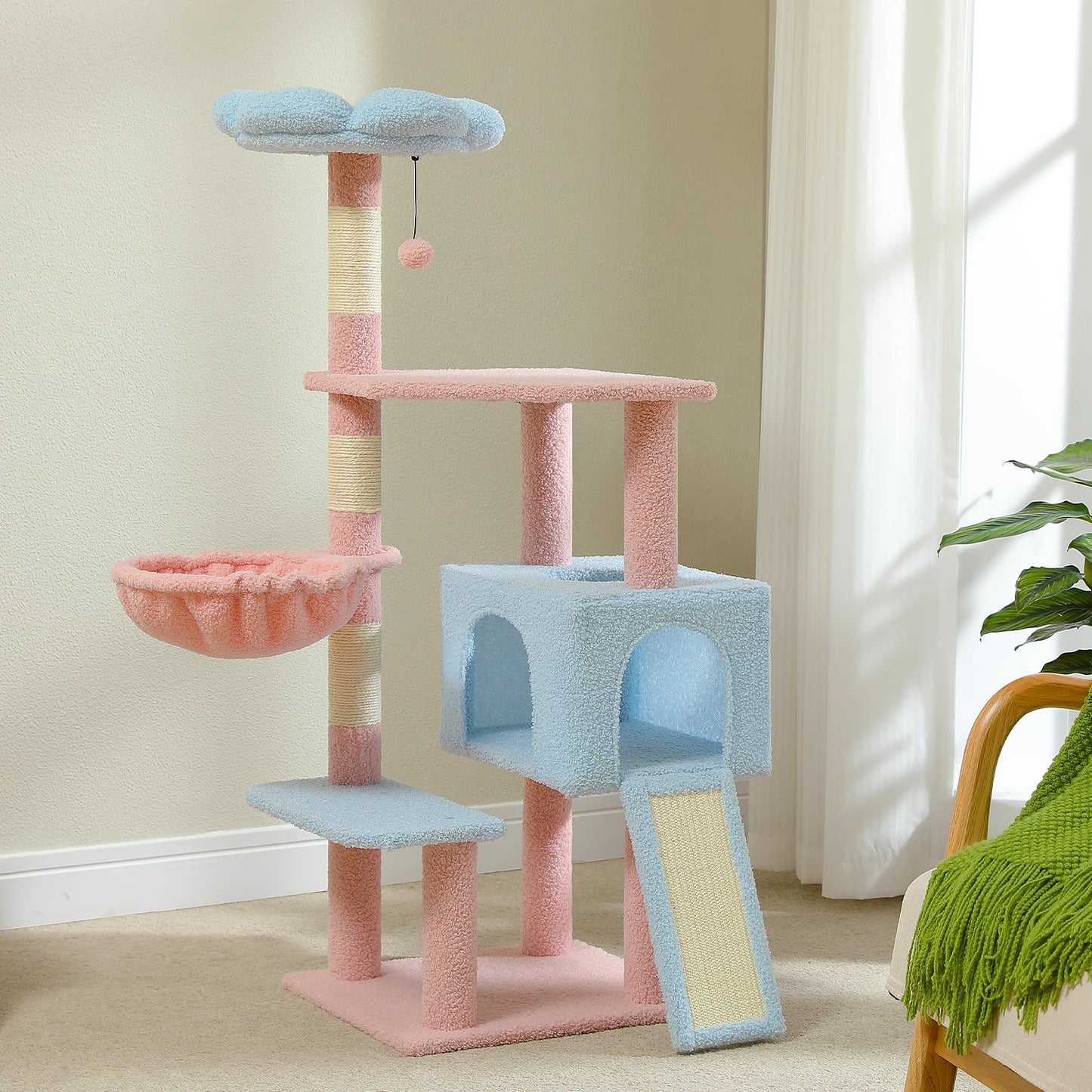 PEQULTI Flower Cat Tree Multi Level Cat Tower With Sisal Posts Hammock