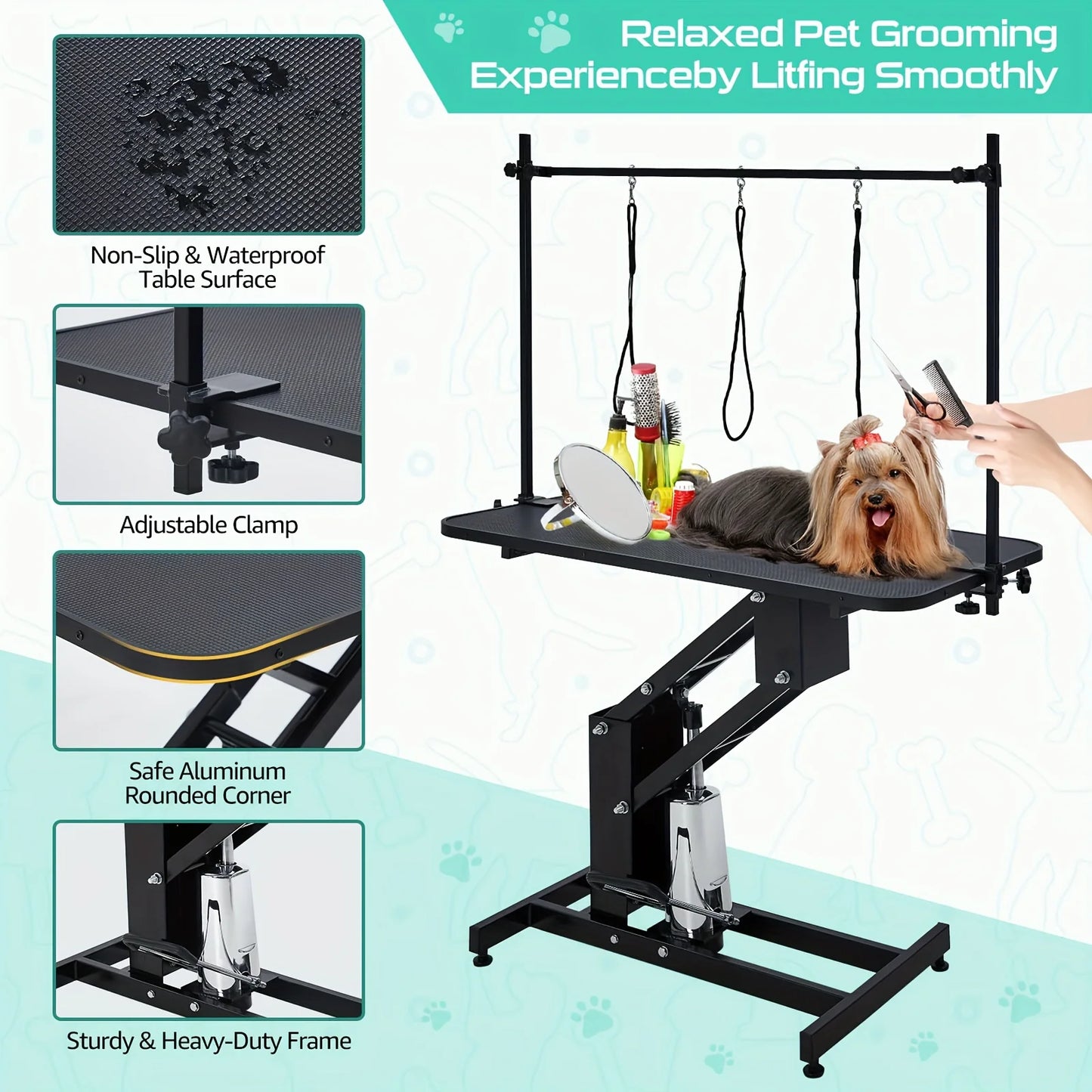 Heavy Duty Hydraulic Dog Grooming Table With Overhead Arm