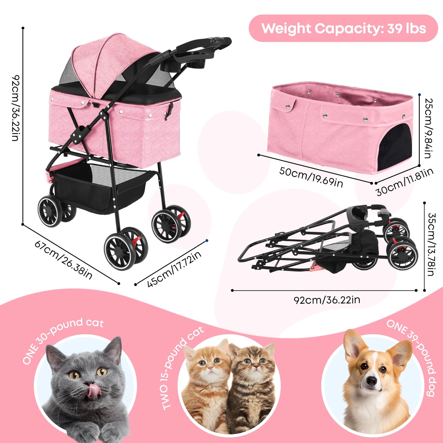 Chihuahua Pet Stroller Foldable Travel Carrier For Small Dogs And Cats
