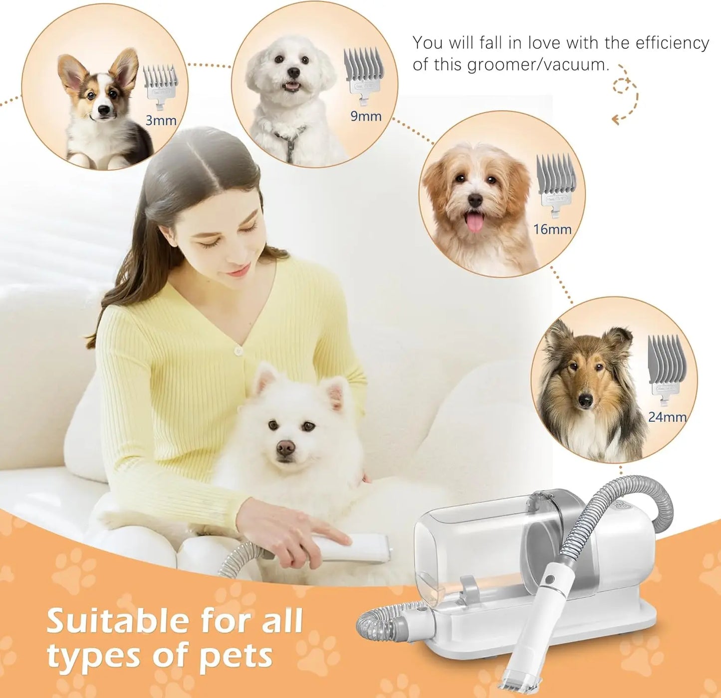 Pet Grooming Vacuum Kit With Low Noise For Hair Shedding