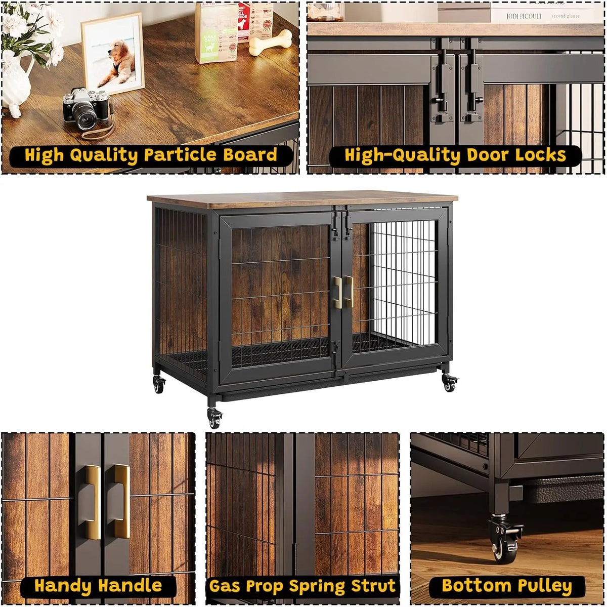 HiMISS Wooden Dog Crate End Table With Durable Steel Frame