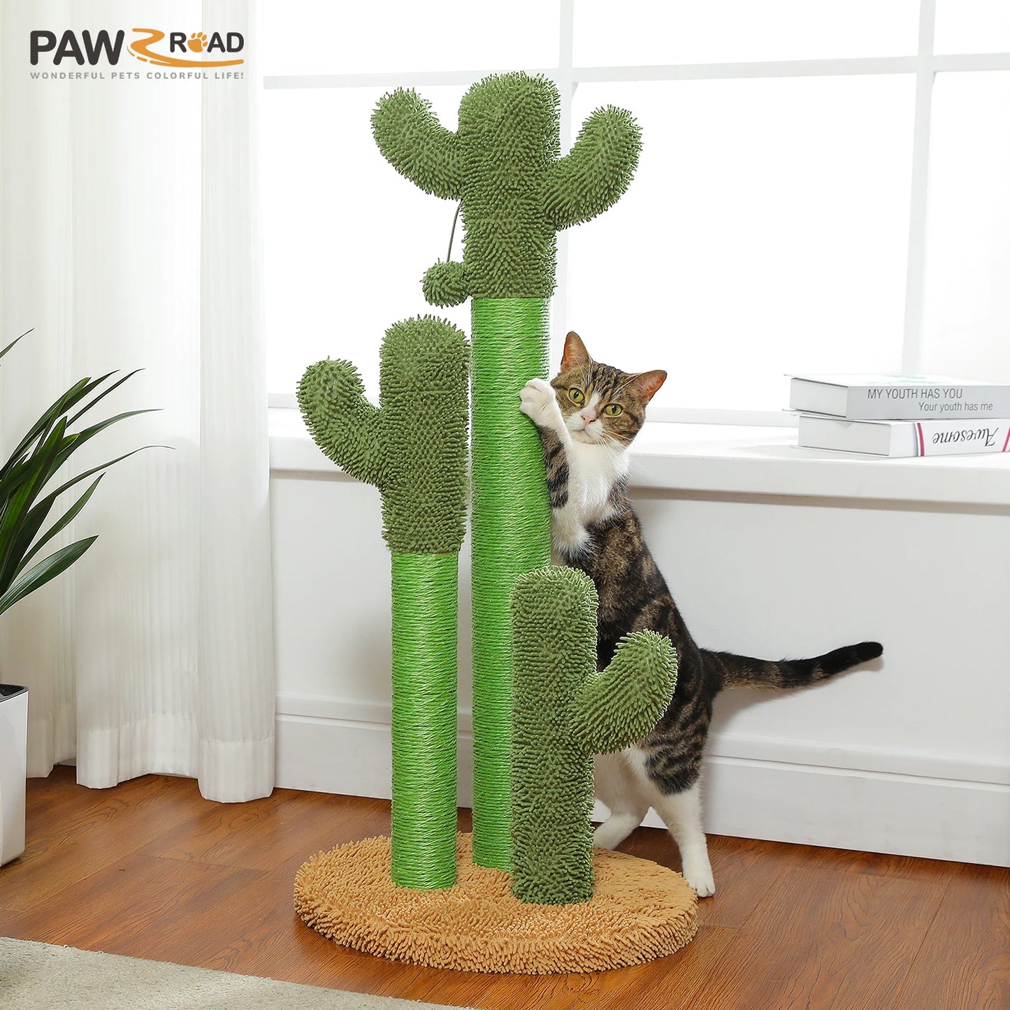 PEQULTICN Cactus Cat Tree With Condo And Hammock Dangling Ball