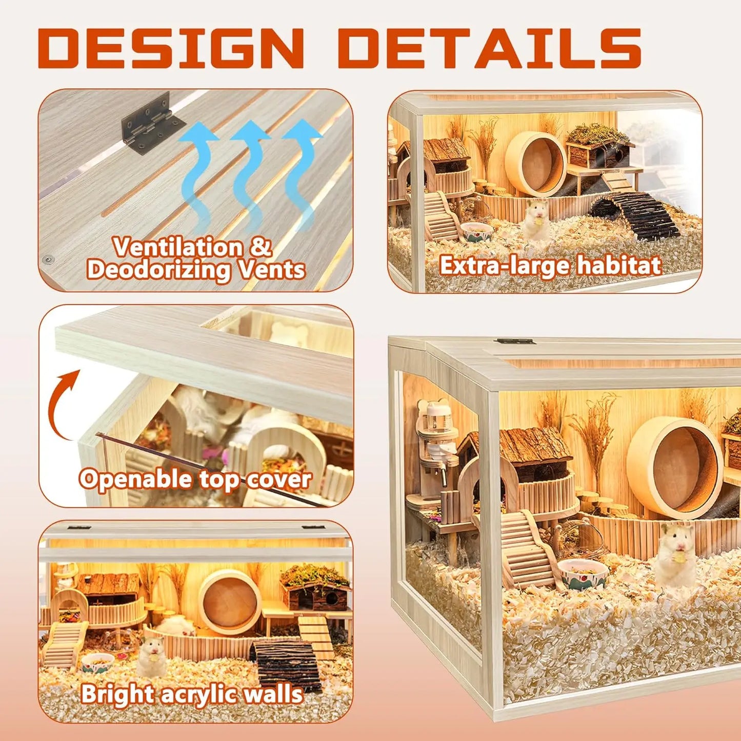 Chewproof Wooden Small Pet Cage With Openable Acrylic Top