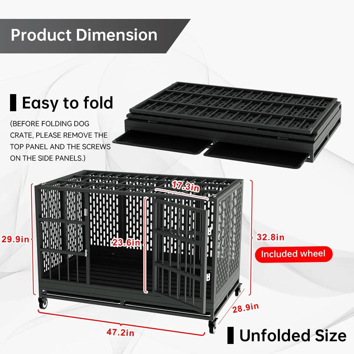 Ufsagcg Heavy Duty Dog Crate With Wheels Folding Metal Cage For Large Dogs