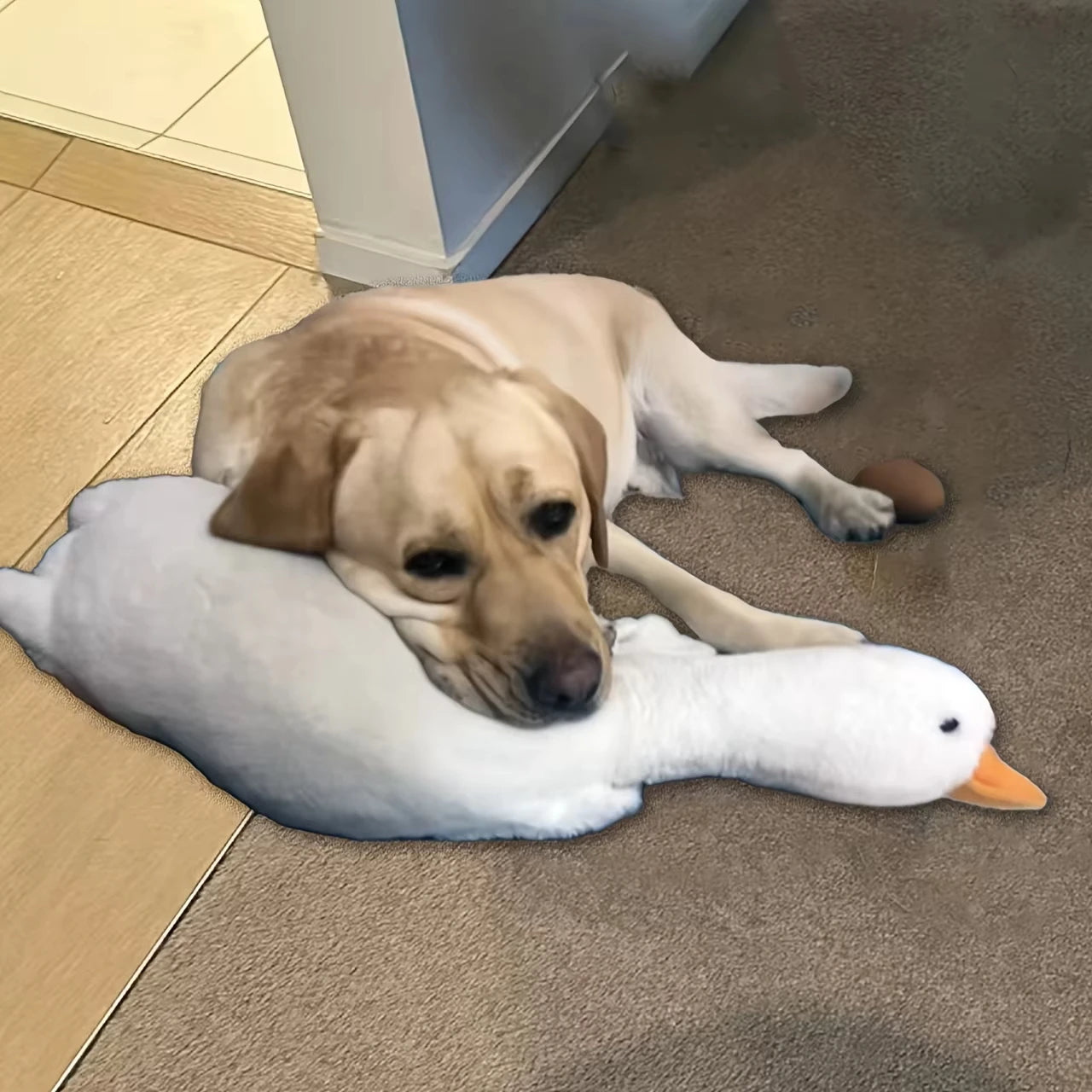 Plush White Duck Dog Toy With Realistic Goose Design