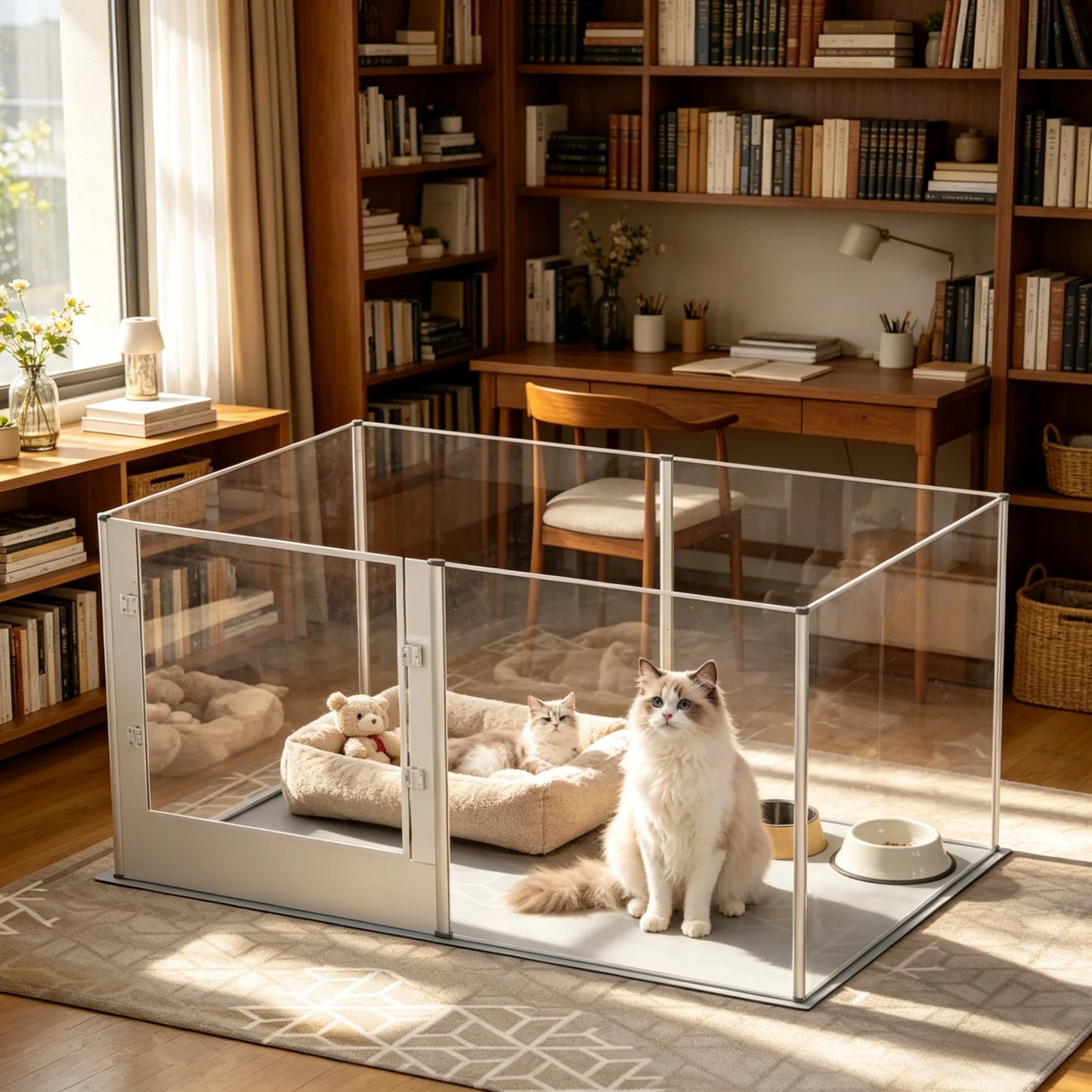 BINGOPAW Acrylic Dog Playpen Fence With Waterproof Mat Six Panel