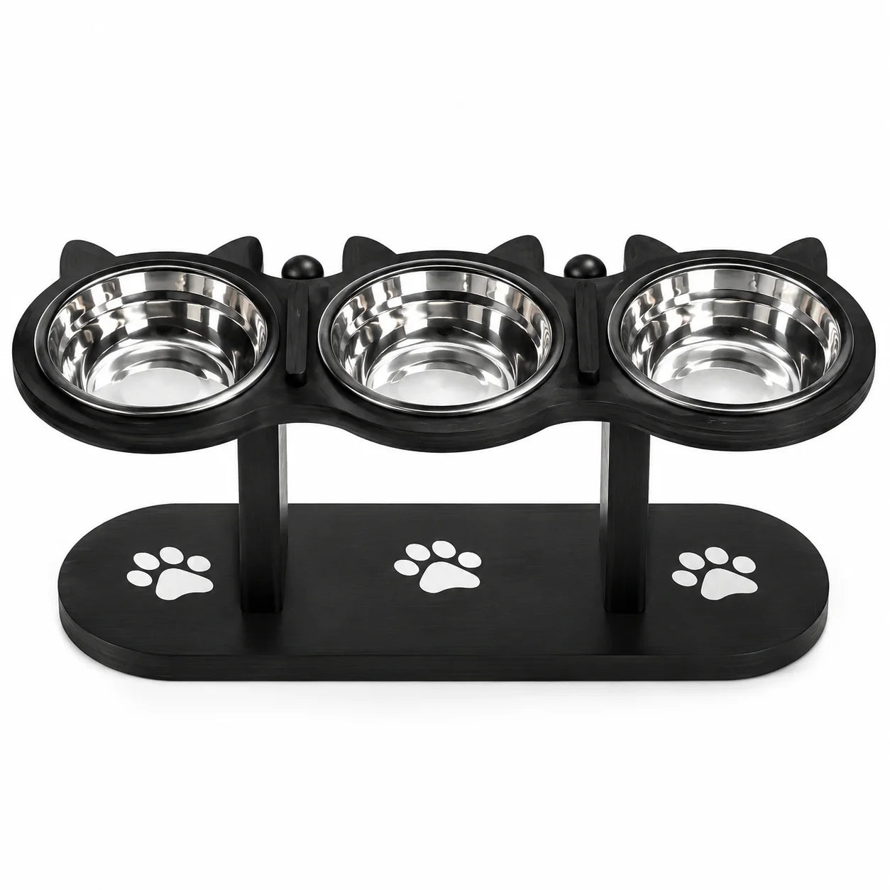 Tilted Elevated Cat Bowl Stand With Three Stainless Bowls
