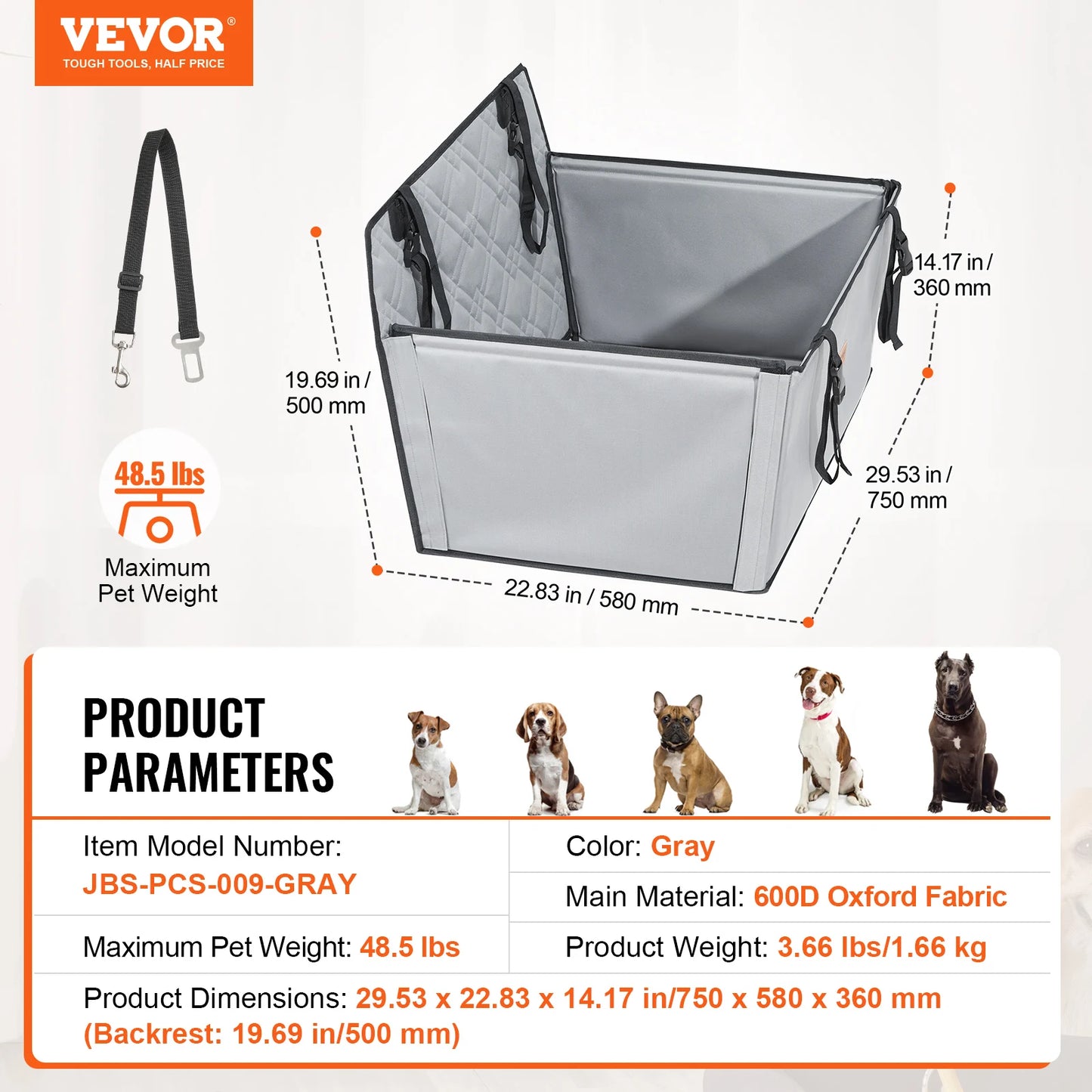 SucceBuy Waterproof Dog Car Seat Booster With Clip-On Safety Leash