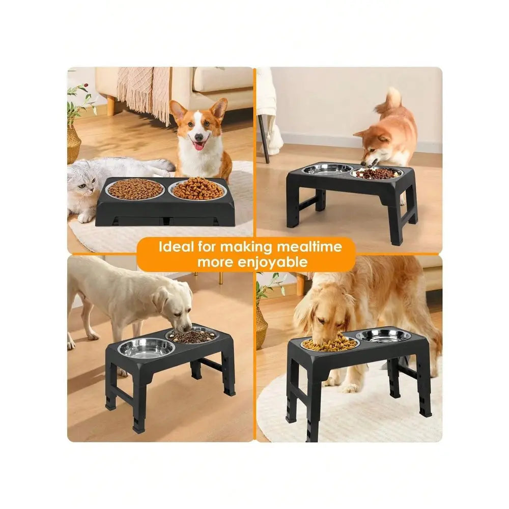 Adjustable Elevated Dog Bowl Stand With Stainless Steel Bowls