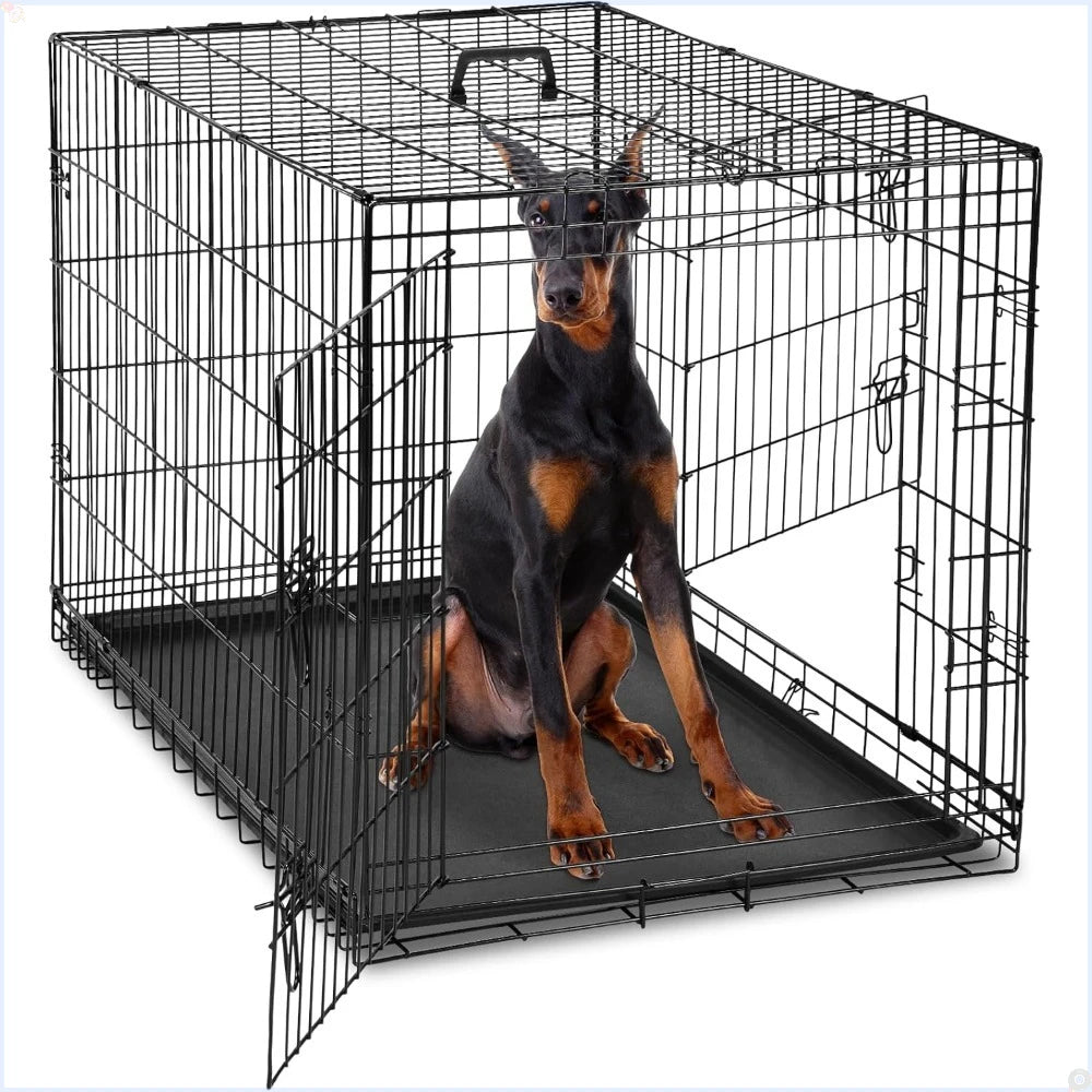 Double Door Dog Crate With Leakproof Pan Tray Indoor Use