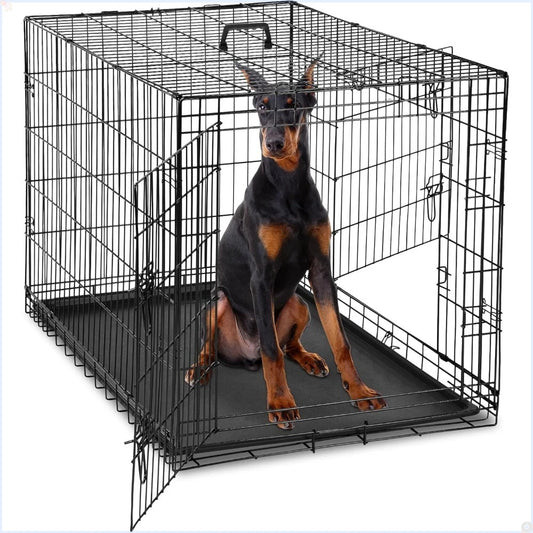 Double Door Dog Crate With Leakproof Pan Tray Indoor Use
