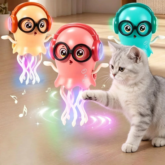 LED Crawling Jellyfish Cat Toy With Music And Obstacle Detection