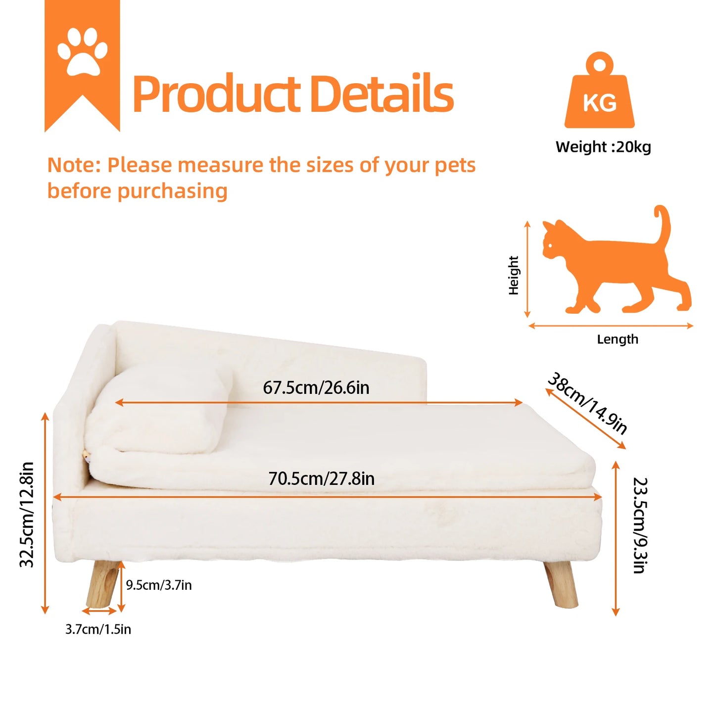 BINGOPAWCN Elevated Pet Bed Nordic Style With Cozy Pad Waterproof