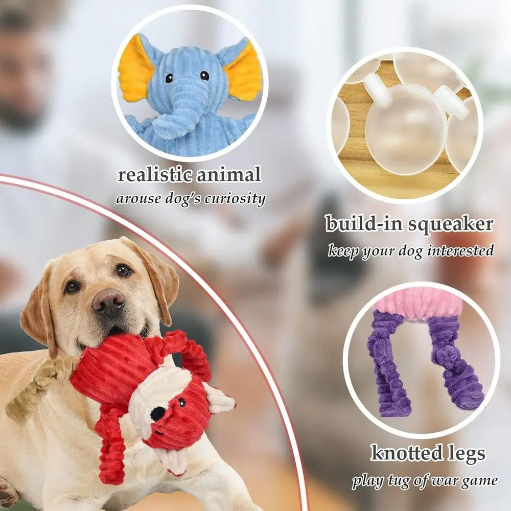Tough Plush Squeaky Dog Toys Bundle Assortment Pack