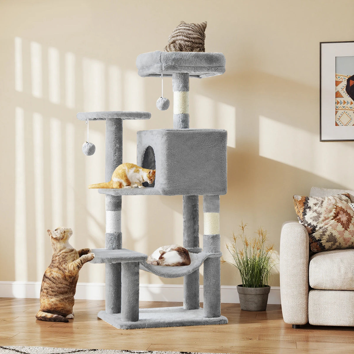 JHK Four Tier Cat Tree Featuring Sisal Posts For Pets