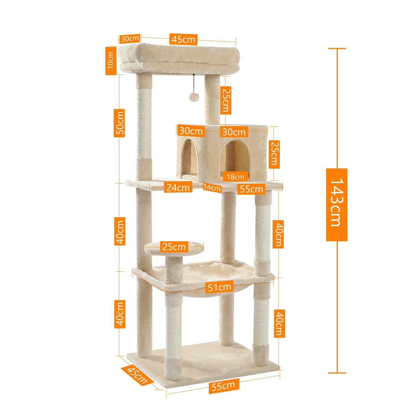 PAWZ Road 5-Level Cat Tree Tower For Indoor Cats With Cozy Condo And Hammock