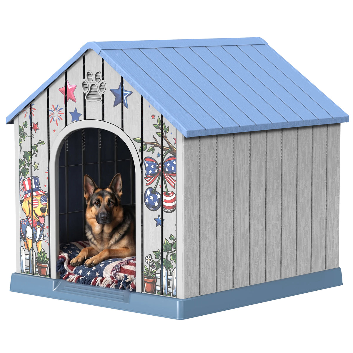 Weatherproof Plastic Outdoor Dog House With Printed Entry Door
