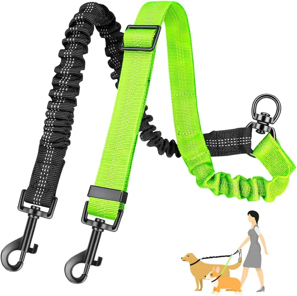Dual Dog Leash Attachment With Adjustable Shock Absorbing Bungee