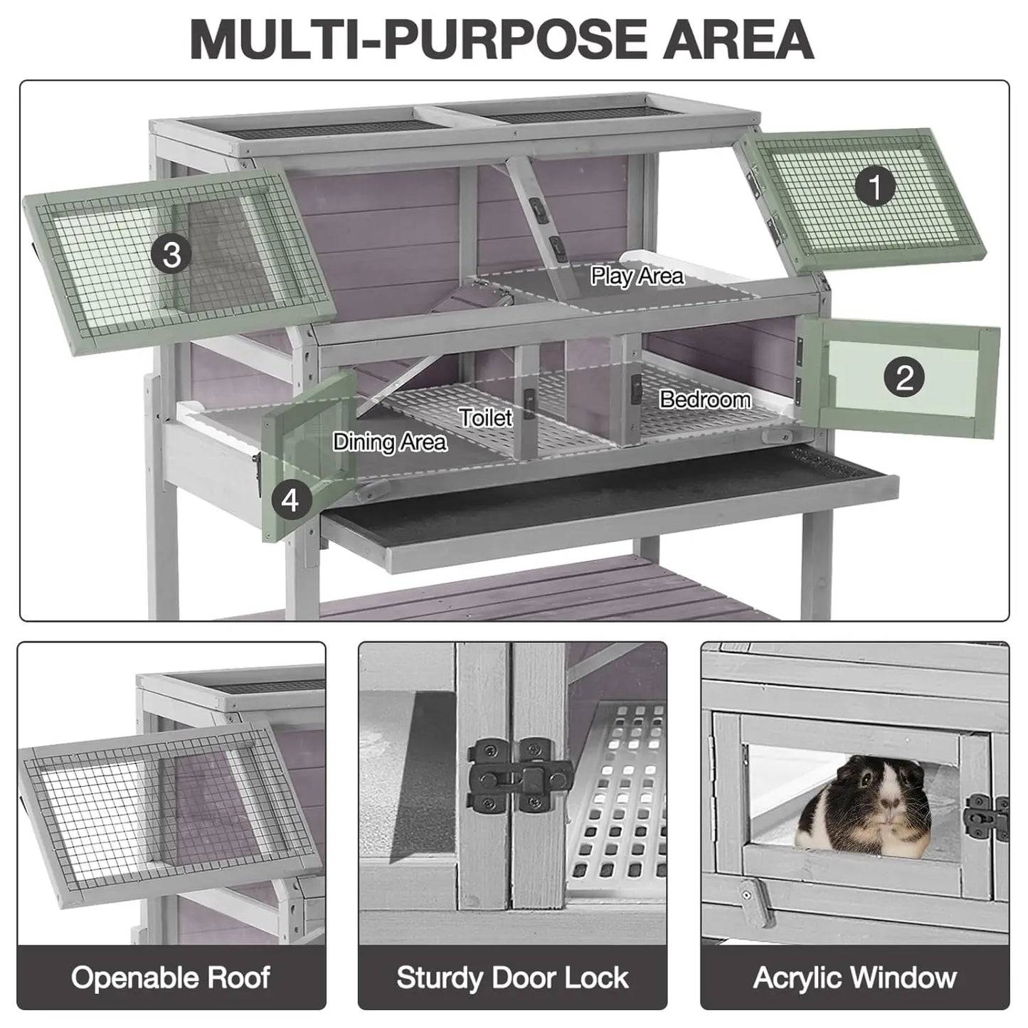 Guinea Pig Cage With Wheels And Chewproof Ramp Plastic Customized
