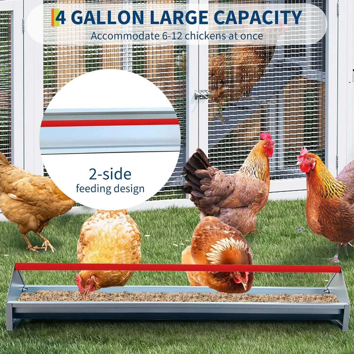 HiMISS Galvanized Steel Chicken Feeder Trough With Drainage