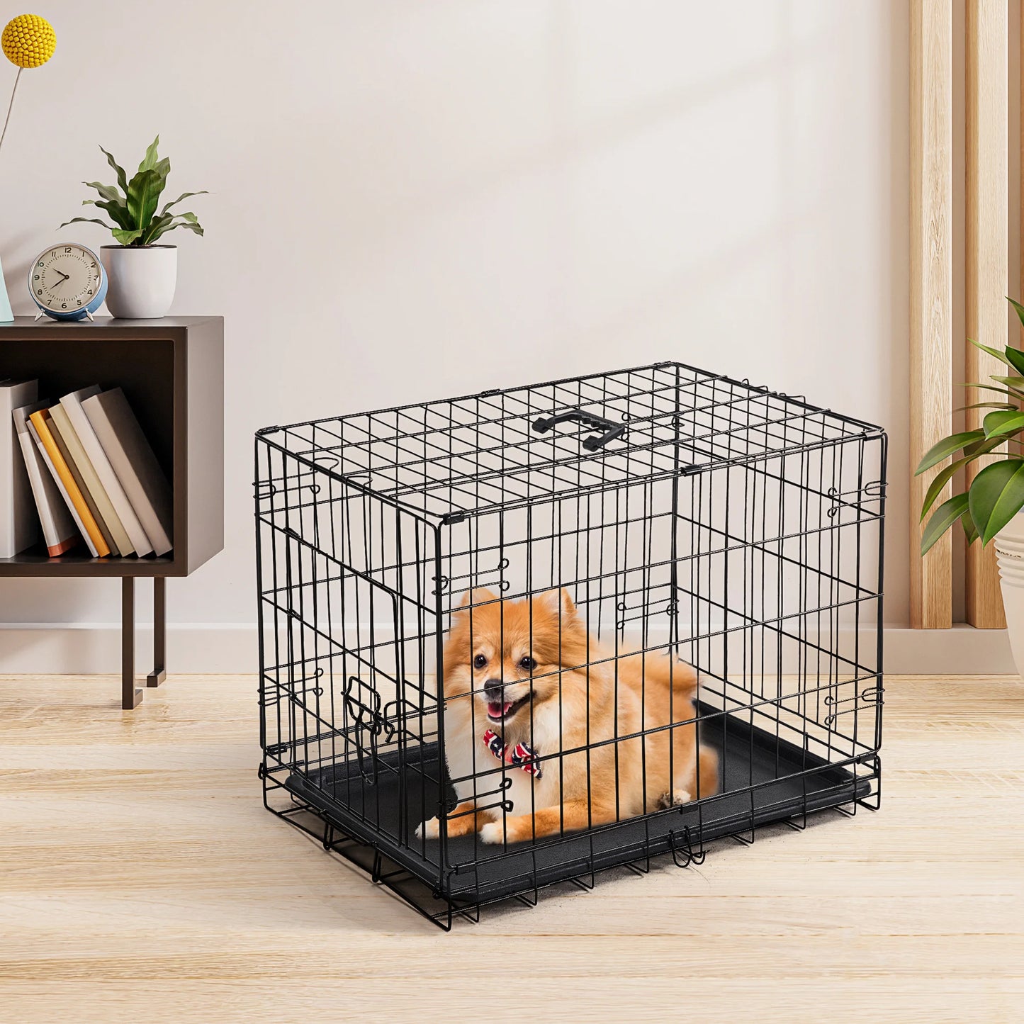 JHK Folding Metal Dog Cage With Leak Proof Pan Kennel Indoor Outdoor