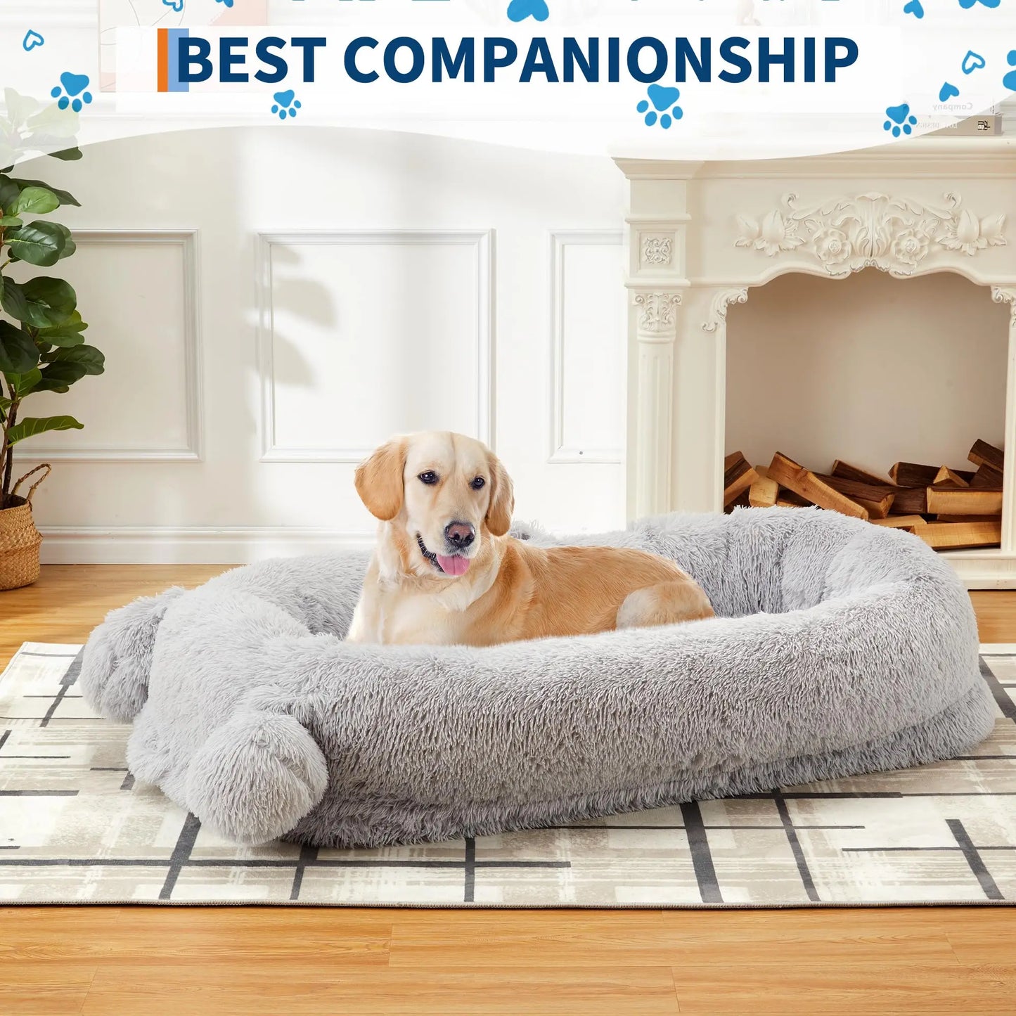 HiMISS Dog Bed With Removable Cover Blanket And Storage Pockets