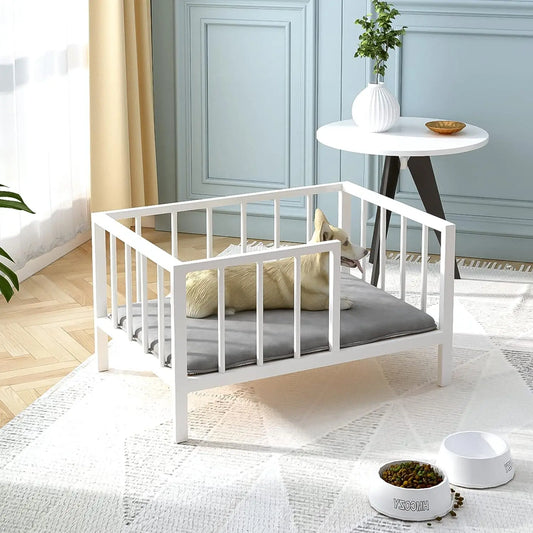 Elevated Dog Bed With Rails And Metal Frame Washable Mat For Small Pets